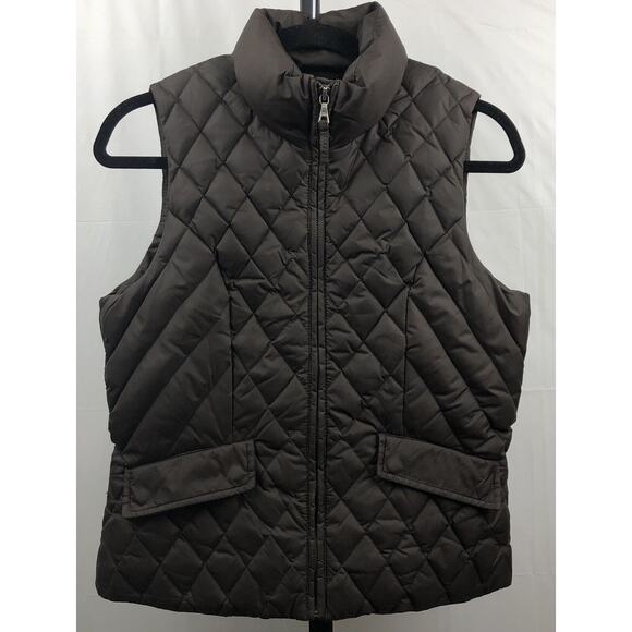 Tommy Hilfiger Puffer Vest Women Petite S Brown Down Feather Fill Jacket Pocket - Picture 1 of 11
